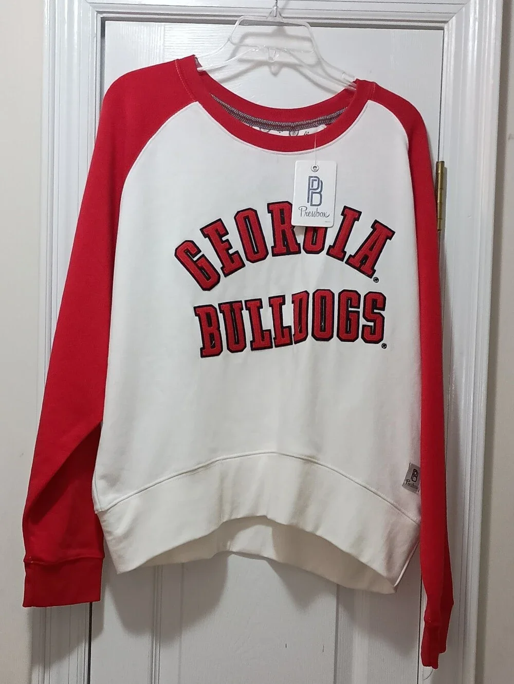 Pressbox White and Red Georgia Bulldogs Raglan Sweatshirt New With Tags Medium